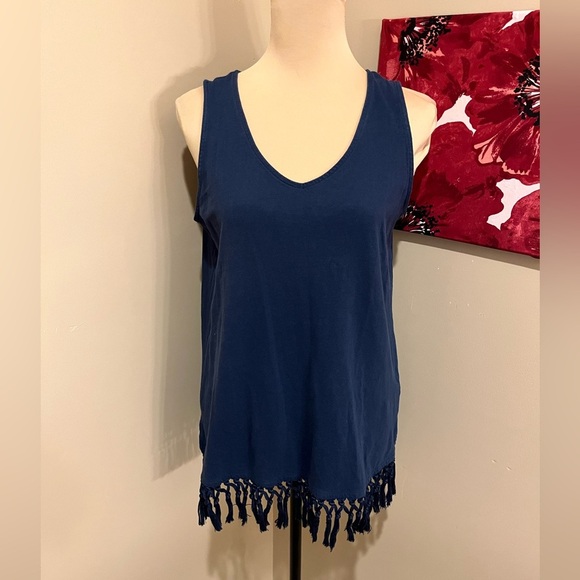 J. Jill Cotton & Linen Tassel-Trim Navy Tank Top , size Medium - Picture 4 of 6